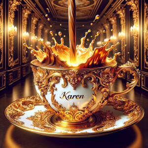 Illustrate a sumptuous coffee cup with an elaborate baroque-insp...