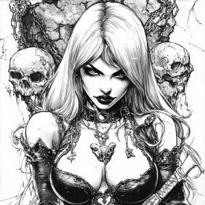 Lady Death by J.Scott Campbell, no pupils in eyes
