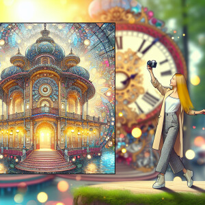 Maximalism，Park Pavilion，Wear clean and tidy clothes，Woman wi...