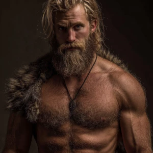 The image shows man with a muscular, hairy physique. hairy blond...