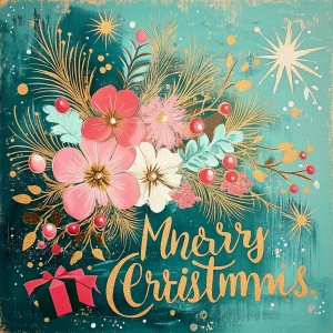 A beautiful  Christmas image with gold leaf. It says ‘Merry Chri...