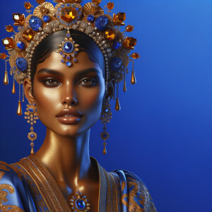 Create a 3-D realistic, elegant figure against a vivid royal blu...