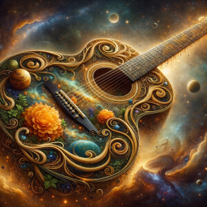Visualize a stunning guitar that seems to be born from the very...