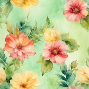 Create a tileable pattern showcasing watercolor florals in vivid...