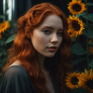 Artistic image. Ginger haired, pale skin, beautiful female. Ful...