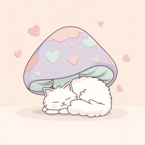cute chubby white cat curled up and sleeping peacefully under a...