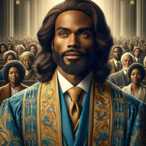 Illustrate an inspiring African-American Jesus crust with a dign...