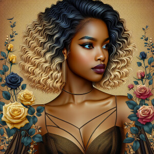 Create a vertical 3-D portrait of a light-skinned African-Americ...