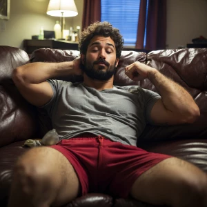 He was enjoying himselfneikedon the couch  with hisdicrowin lean...