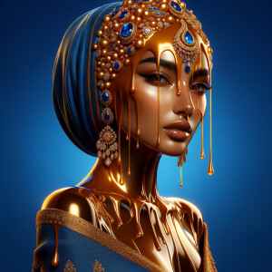 Create a 3-D realistic, elegant figure against a vivid royal blu...