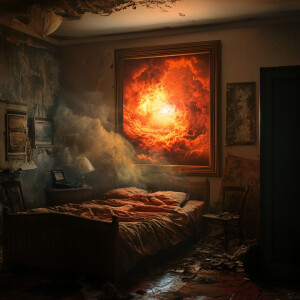Portal to purgatory on the wall of my messy bedroom, lifelike im...