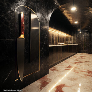 Create an image of "Pringle's Underground Kitchen," a high-end u...