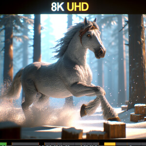 A centaur galloping through a snowy forest RAW photo, (masterpie...