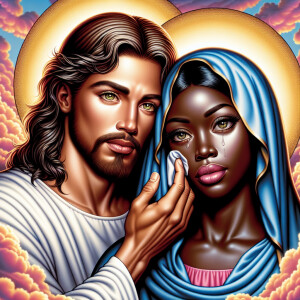 Ensure that the image distinctly represents both Jesus Christ an...