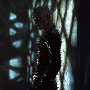 A terrifying life-like horror scene featuring Pinhead from the H...