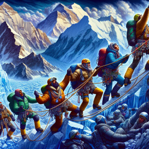 Create a detailed sketch of climbers scaling the challenging slo...