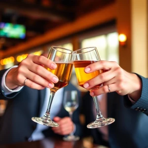 Two glasses clicking saying cheers