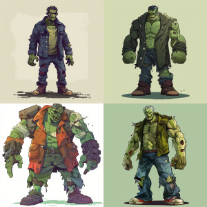 Comic character bulky like the Hulk.
But a zombie Frankenstein....