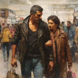 Realism painting.a indian criminal sweaty muscular beefy man ,w...