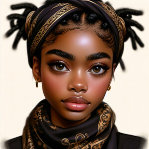 a digital airbrushed oil painting of a young African American wo...