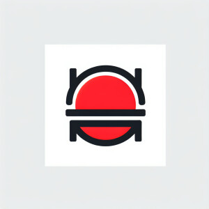 "Minimalist logo: bright red circle inside black brackets on pur...