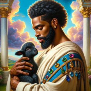 Oil painting of an African-American man resembling Jesus Christ,...