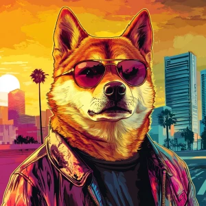 MEME DOGE in GTA art style, , in the style of a Grand Theft Aut...