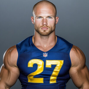 Create a whole body portrait image of a  football player at age...