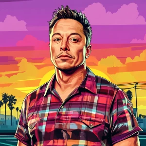 Elon Musk in GTA art style, , in the style of a Grand Theft Aut...