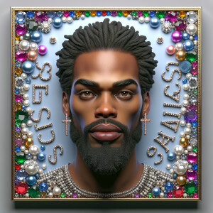 "Create a 3D realistic artwork featuring the phrase 'Jesus Saves...