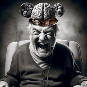 Angry person with the top of their head open so you can see insi...