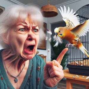 3D photorealistic picture of a crabby old lady shaking her finge...