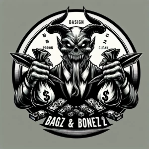 Create a bold logo featuring a menacing creature with sharp feat...