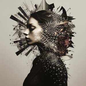 Portrait of a transcendent sorceress standing at the nexus of al...