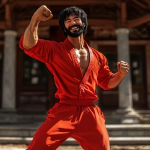 White muscular thin man with beard, big chin, smile and cheekbon...