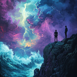 A captivating poster illustration featuring two men that represe...