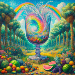 A huge clear tumbler glass centered in the middle of the screen,...