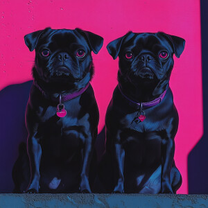 A pug and his buddy Artemis taken with a Fujifilm X-T3 Fujinon X...