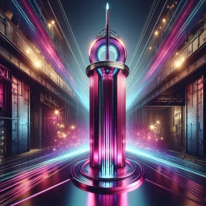 In the center of the photograph stands a provocative magenta-hue...