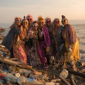 A group of stylish, middle-aged aunties, with radiant, sun-kisse...