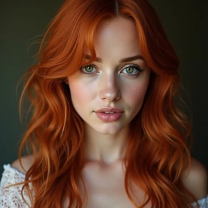 A stunning 24yo female, red hair and green eyes.