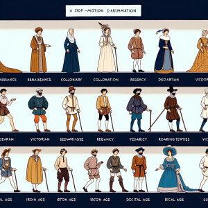 Stop motion animation of evolution of fashion from 1300s until 2...