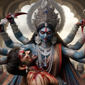 portrait of angry looking, gorgeous goddess kali, blue skinned c...