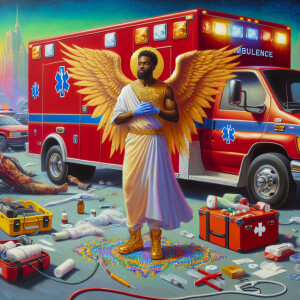 Create a realistic 3D oil painting depicting a scene of emergenc...