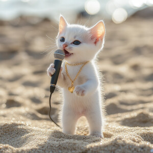 White kitten with a cute face with black eyes standing like a hu...