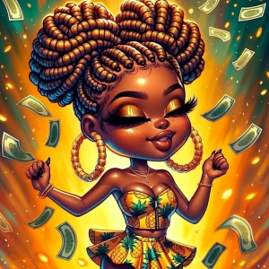 300dpi chibi style African accent Honey-toned boss babe in a pin...