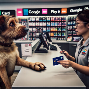 Dog buys Google play card,