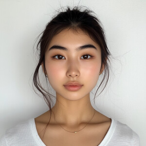 A 22-year-old Japanese woman with a clean face, looking straight...