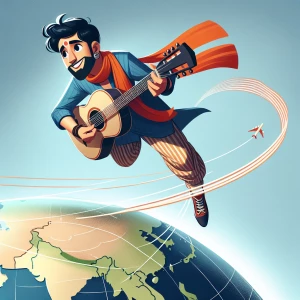 Generate an image of Aditya Gadhvi, captured mid-air as he jumps...