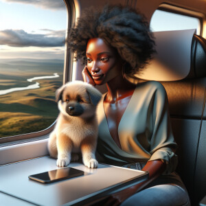 A Female  African passenger with her puppy next to her 3D Photol...